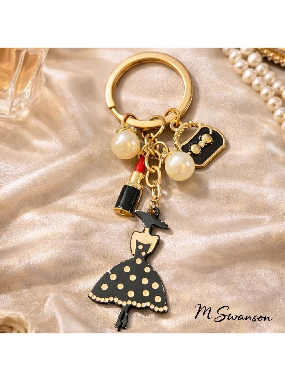 NEW Elegant lady silhouette fashion motifs bag charm in Gold Pearl Black Red NWT